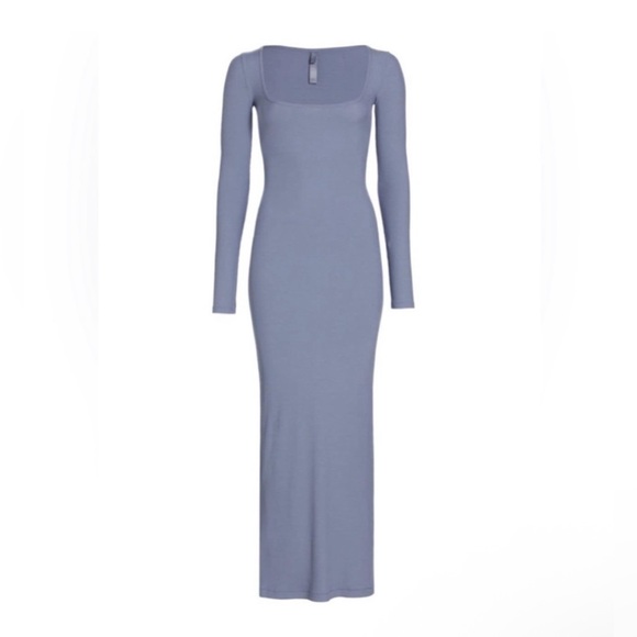 NWT SKIMS Soft Lounge Long Sleeve Dress maxi SLATE  RARE size XL ribbed - Picture 3 of 9